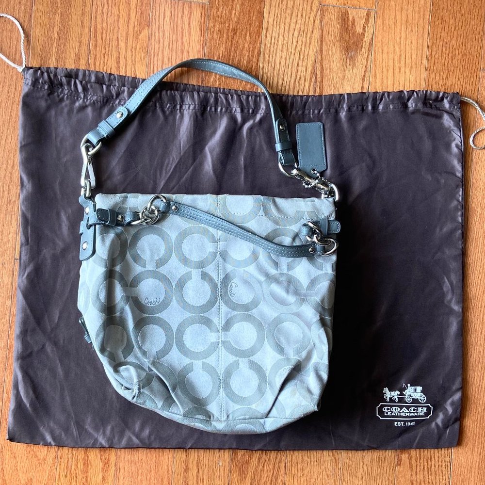Coach Hobo Signature Style Purse - Grey/silver